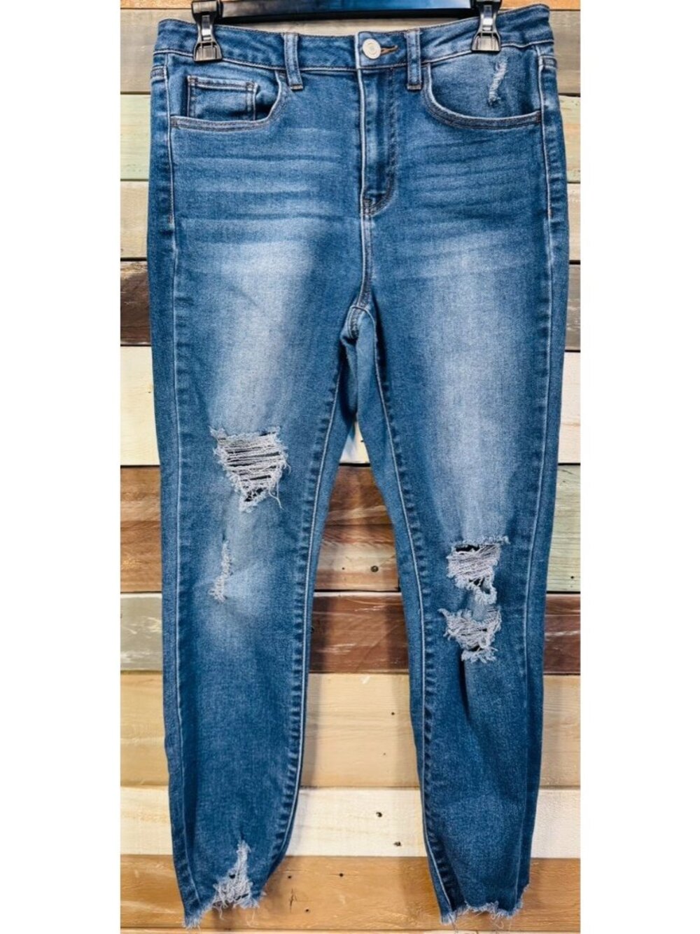 SO VINTAGE VIBE High Rise Ankle Super Skinny Slim Distressed Blue Jeans  11/30W